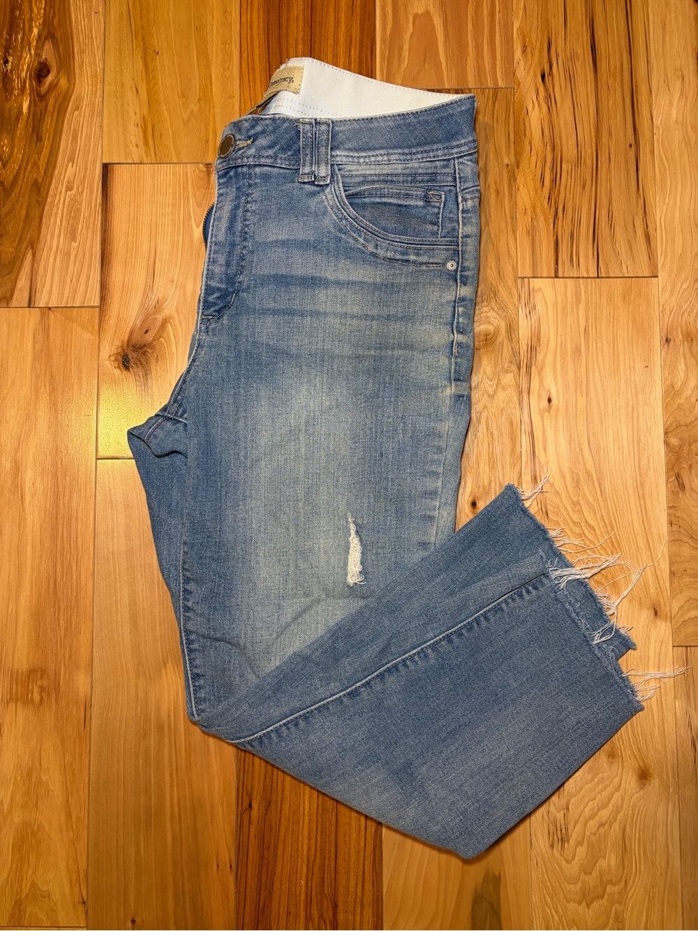Democracy Light Blue Distressed Ankle Jeans